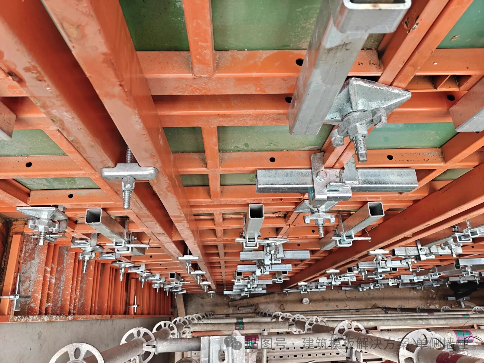 Overhead view of wall formwork fasteners