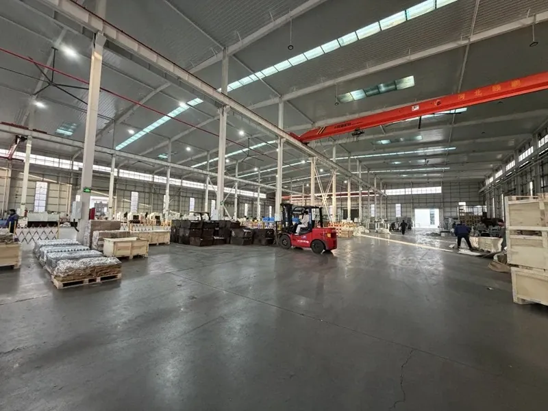 Workshop with forklift and pallets